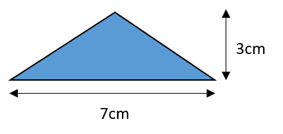 A blue triangle with 3cm written next to an arrow to the right of the triangle, and 7cm written with an arrow along the base.