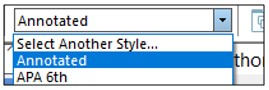 Bibliographic Output Style dropdown menu in EndNote