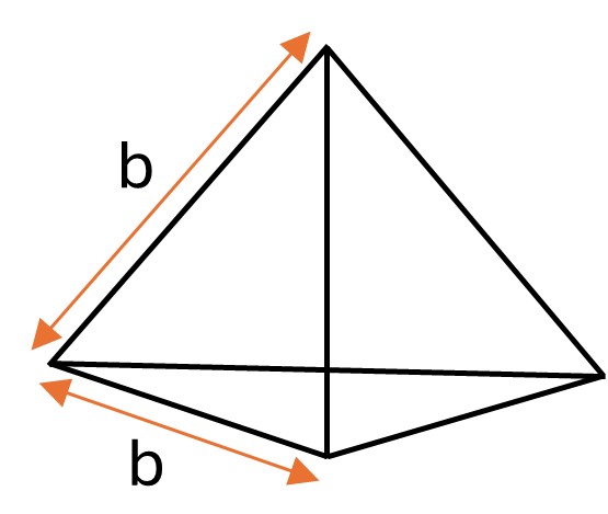 A regular tetrahedron, with the triangle side length marked as b