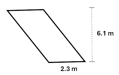 A parallelogram with its base labelled 2.3m and its height labelled 6.1m.