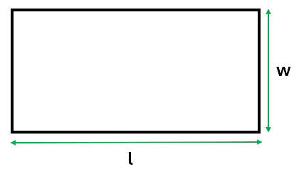 A rectangle with it's base labelled l and its width labelled w.