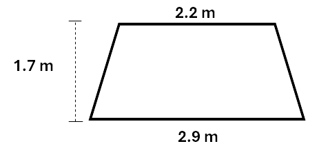 A trapezium with its base labelled 2.9, its top side labelled 2.2, and its height labelled 1.7.