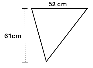 A triangle with it's base labelled 52cm and its height labelled 61cm.