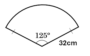 A sector of a circle with the radius labelled 32cm and the angle labelled 125 degrees.