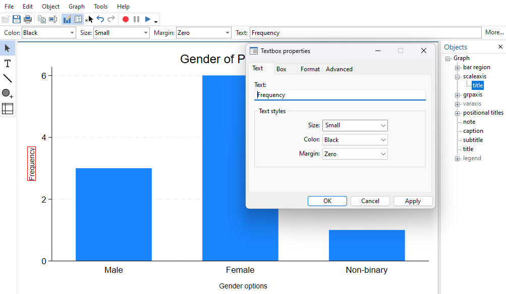 The axis title change pop up box.