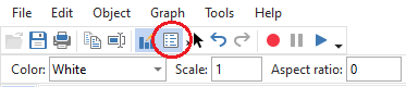 A small red circle is around the white box with blue line, showing that this will open the objects lists