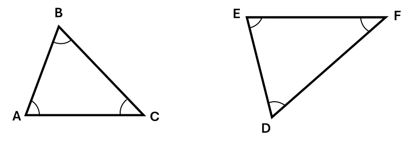 Two triangles with angles that are all less than ninety degrees.