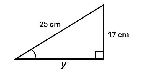 A right-angled triangle. The sides are labelled 17cm, y, and 25cm, with 25cm being the hypotenuse.