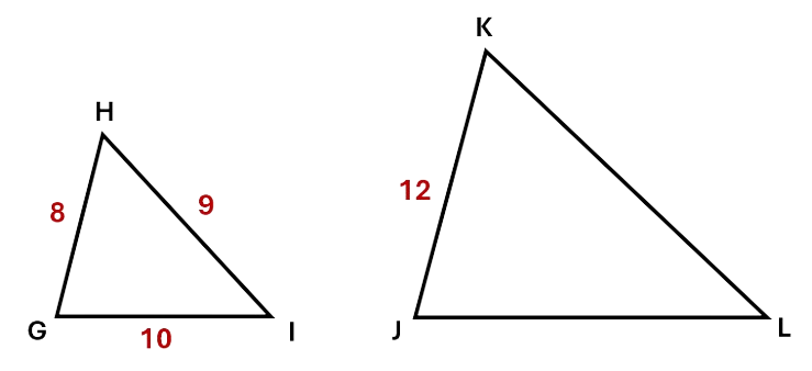 Two triangles, one smaller one sitting inside a large triangle. Each angle is labelled with a letter.