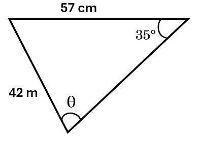 An acute triangle, one side is labelled 42cm, the other is labelled 57cm. One angle is labelled 85 degrees, the other is labelled theta.