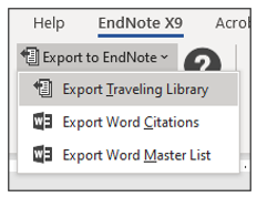Export to EndNote drop down menu in Word CWYW toolbar